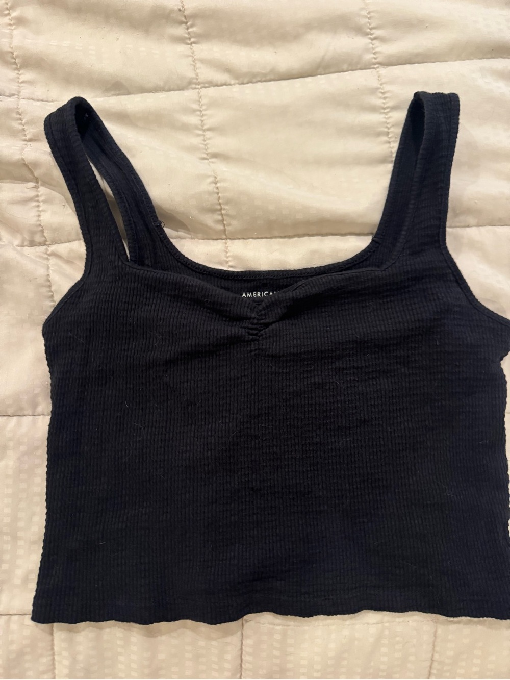 American Eagle Black Ribbed Crop Tank